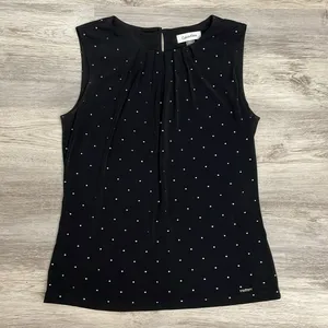 Calvin Klein Black Silver Studded Sleeveless Keyhole Back Tank Top Size Small thumbnail 1