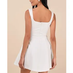 NEW Lulus Roetta White Sleeveless Square Neck Fitted Pleated Mini Dress Large thumbnail 2