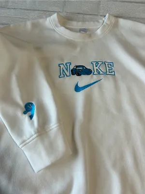 Cars Nike Embroidery White Crewneck Sweatshirt thumbnail 7