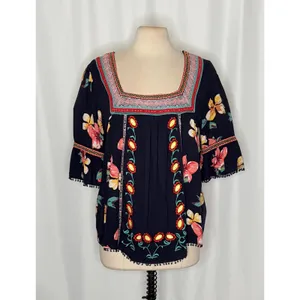 By ANTHROPOLOGIE Dakota Floral Embroidered Top Blouse Peasant Square‎ Neck Large thumbnail 2