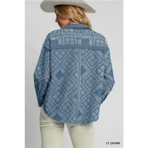 ✨NWT Umgee Paisley Print Denim Shirt Jacket thumbnail 4