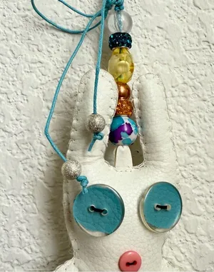 Adorable White Animal Plush Cushion Beaded FOB Bag Charm thumbnail 8