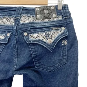 Miss Me Y2K Jeans Women's Size 29 Bling Rhinestone Back Flap Bootcut Dark Wash thumbnail 8