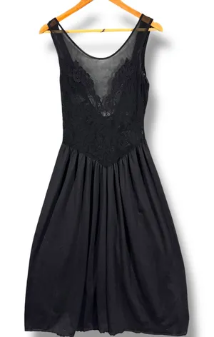 Vintage 80s Victoria's Secret Black Lace V Neck Sheer Bodice Dress Small thumbnail 1