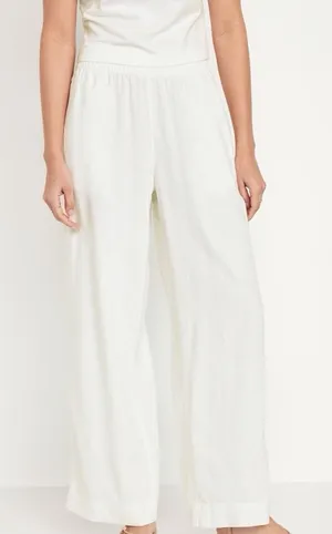 Old Navy Women Linen Blend Wide Leg Cream XL Pull On‎ Stretch NWT Casual Travel thumbnail 1