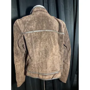 Michael Michael Kors Brown Suede Leather Jacket Contrast Stitch Buckle Large thumbnail 3