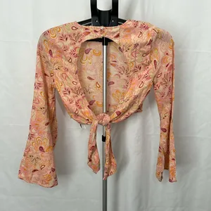 Zara Paisley Printed Open Back Bell Sleeve Crop Top 7521 thumbnail 13