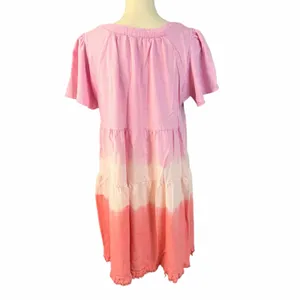UMGEE Women's Linen Blend Color Block Tiered Mini Dress Sz L Festival Beachy thumbnail 3
