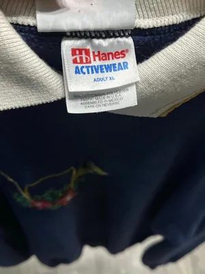 Vintage Hanes Navy Crewneck Sweater with Cream Collar Embroidered Horn size XL thumbnail 4