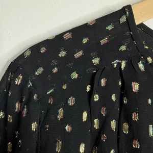 NWT‎ Ann Taylor Metallic Clip Shirred Top Black Medium Minimalist Career Office thumbnail 8