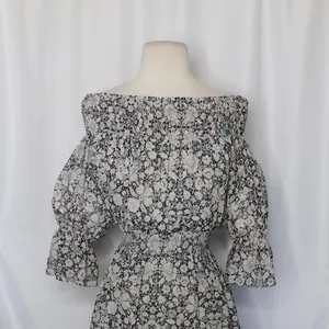 MISA Los Angeles Floral Smocked Midi Dress Black Gray Pink‎ Off Shoulder X-Small thumbnail 3