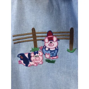 Vintage 90s Women Size 18 Short Sleeve Farm Pig Embroidered Stitched Shirt thumbnail 3