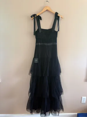 Lulus Enticing Mystique Black Tulle Tie-Strap Tiered Maxi Dress Size Small NWT thumbnail 6
