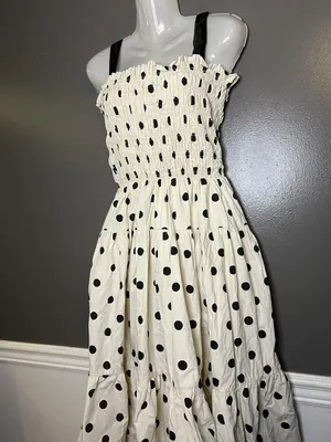 En Saison Dress Womens Medium White Polka Dot Smocked Tiered Maxi Sundress thumbnail 6