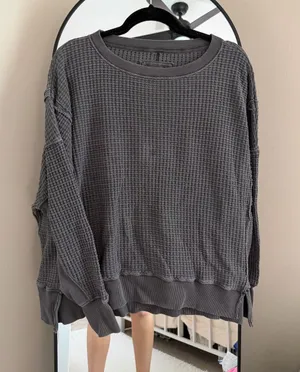 American Eagle Outfitters Charcoal Waffle-Knit Sweater thumbnail 1