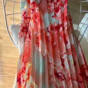 B. Darlin Long Maxi Pleated Dress, Aqua/Coral, Size 1/2, NWT thumbnail 6