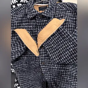 Cotton On blue and white tweed shirt jacket with a tan lining. Size M oversized thumbnail 8