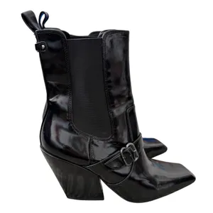 Sam Edelman Suzette Black Patent Square Toe Buckle Block Heel Ankle Boots 8.5M thumbnail 3