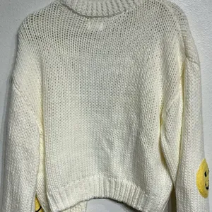Luna Ivy White Smiley Face Chunky Knit Open Cardigan Sz M thumbnail 7