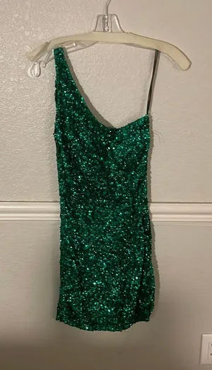 Sherri Hill Emerald Green Sequenced Dress One Shoulder thumbnail 1