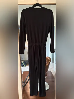 Lou & Grey Black Long Sleeve Jumpsuit V neckline Classic Chic Jersey soft XS thumbnail 3