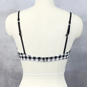 Houndstooth Bikini Top Women‎ Large Ruffle Stretch Retro Beach Preppy Chic thumbnail 5