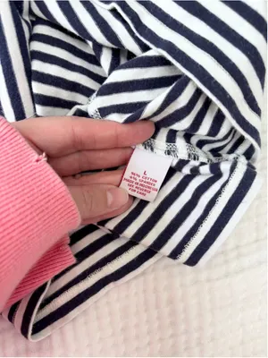 Women's Outlook Long Sleeve Striped Tee, Size L, White and Navy Blue Cotton thumbnail 4