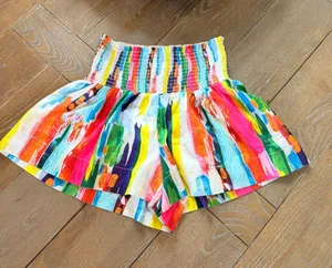 Judith March Smocked Waist Shorts Womens Multi-Color Abstract Small thumbnail 1