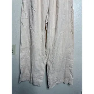 Free People Day’s End Linen Pull On Wide Leg Pants Women’s Medium Beige thumbnail 7