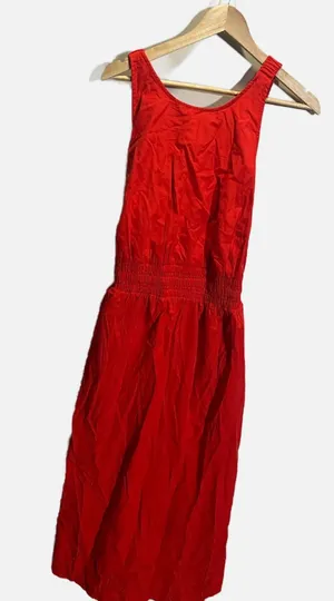 A New Day Midi Dress Womens XXL Red Open Cross Back Smocked‎ Waist Summer Casual thumbnail 1