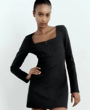 ZARA Black Corset Denim Dress thumbnail 2