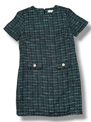 Loft Tweed Front Pocket Shift Dress Black Teal Size 4 Preppy Office Retro Boucle thumbnail 14