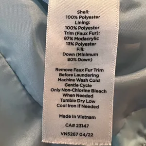 Talbots Womens aqua Down Puffer Vest Faux Fur Collar Chevron Quilted Small thumbnail 4