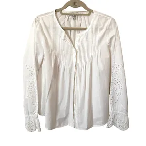 JOIE Kalyssa Pleated‎ Eyelet Blouse White Sz Medium thumbnail 2