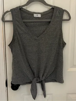 Socialite V-Neck Tie Front Tank Top in Grey thumbnail 1