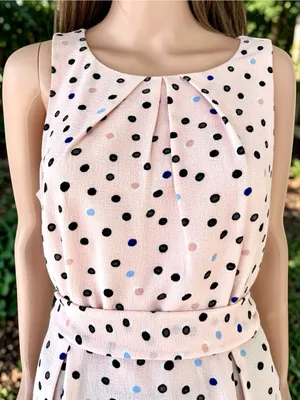 Elle Pink Polka Dot Midi Dress Size 10 Sleeveless Tie Waist Fit Flare thumbnail 2