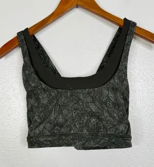 Lululemon‎ Sports Bra Dark Olive Green Geometric Print Criss Cross Back 10 thumbnail 1