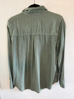 American Eagle Boyfriend Fit Olive Green Utility Button Down Shirt M thumbnail 4