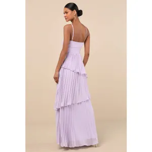 NWT Lulus Jehona Lavender Pleated Tiered Maxi Dress Bridesmaid Holiday Gala Sz S thumbnail 3
