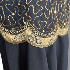 Vintage Beaded Black Gold Drop Waist Metallic Sequin Cocktail Dress Sleeveless 4 thumbnail 9