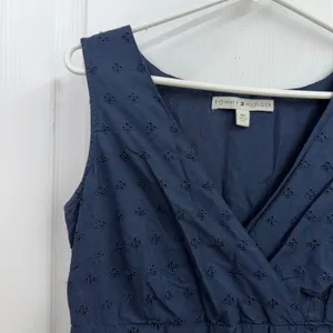 Tommy Hilfiger navy blue sleeveless embroidered hem zip casual knee dress small thumbnail 2