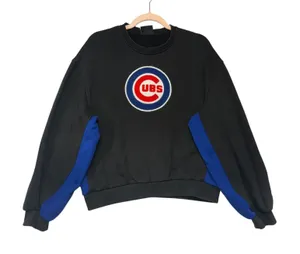 Chicago Cubs MLB‎ Crewneck Sweatshirt Black Blue Medium Logo Pullover thumbnail 1