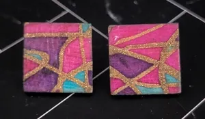 Vintage Stud Earrings Pink/Purple/Teal Geometric Artist Statement thumbnail 1