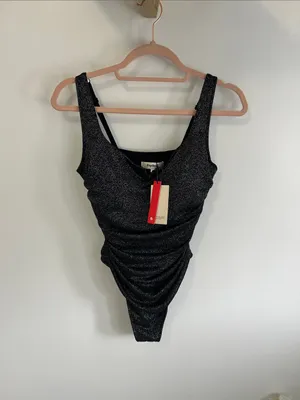 Popilush Ruched Metallic Knit Square Neck Slimming Bodysuit thumbnail 4