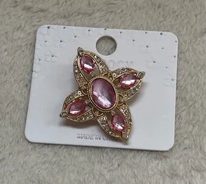 Gold-Tone Pink Crystal Floral Brooch - Unbranded thumbnail 1