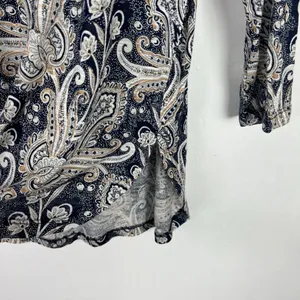 Lucky Brand Printed Woven Mix Top Button Front Navy Size Medium M EUC L1448 thumbnail 7