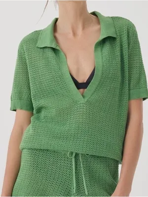 Pact Cotton Linen Knit Green Short Sleeve Swim Coverup Top Large thumbnail 1
