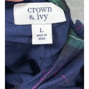 Crown & Ivy Navy‎ Plaid Tie Back Neck Dress Ruffle Size L Preppy Casual thumbnail 6