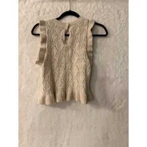 Deluc Cream Cable Knit Ruffle Sleeveless Sweater‎ Top Vest Beige Small 9297D thumbnail 5