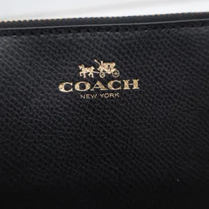 Coach Corner Zip Wristlet Black Crossgrain Leather Gold Logo thumbnail 3